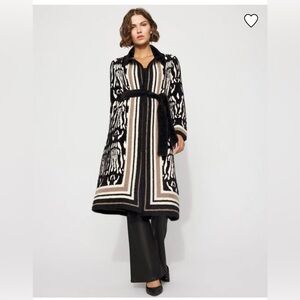 White House Black Market Black and Cream Jacquard Sweater Coat
